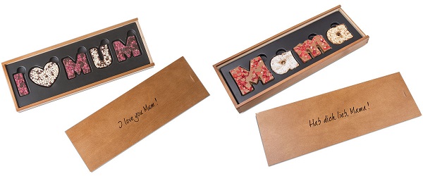 Schokobuchstaben-Kopie Süße Muttertagsgeschenke aus Schokolade