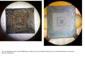 ReinigungEinesAbgelöstenSpeicherchipsUnterDemMikroskop-300x200 Flash-Speicher-Datenrettung extrem: CBL stellt Daten im Chip-Off-Verfahren wieder her