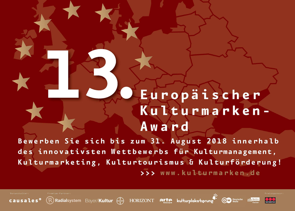Ausschreibung der 13. Europäischen Kulturmarken-Awards startet mit der neuen Kategorie „Europäischer Preis für Medienkultur 2018“ Causales_Award-Anzeige_klein Ausschreibung der 13. Europäischen Kulturmarken-Awards startet mit der neuen Kategorie „Europäischer Preis für Medienkultur 2018“