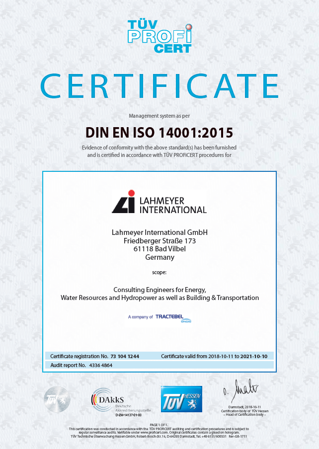 Lahmeyer International receives environmental certification Certificate-DIN-EN-ISO-14001-2015-1 Lahmeyer International receives environmental certification