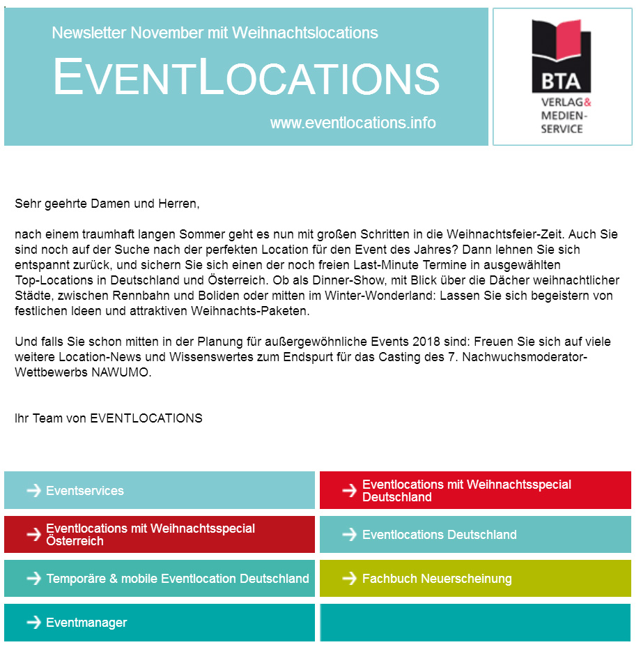 Newsletter-Eventlocations_Nov-2018_Weihnahctsfeier Freie Termine für die Weihnachtsfeier 2018:  Jetzt noch in Top-Locations buchen