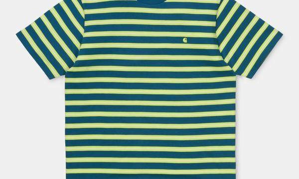 Workwear / Streetwear: Carhartt Oakland T-Shirt Oakland Stripe Moody Blue/Lime