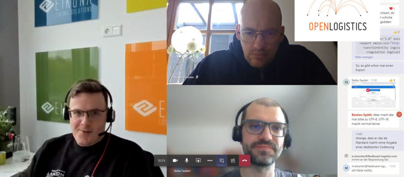 #WirvsVirus – EIKONA unterstützt Krisen-Lieferkettenmanagement mit kostenloser Plattform OpenLogistics.net – Sebastian Kremer (links), Manuel Drescher (oben), Stefan Seufert (unten) und Bastian Späth (kleines Bild) während des Hackathons #WirvsVirus. Quelle: EIKONA Logistics.