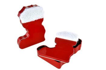 Nikolausstiefel in rot und weitere Weihnachtsdosen als Verpackung