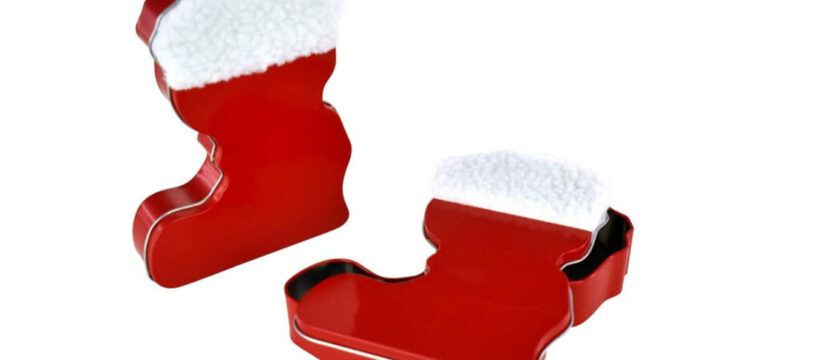Nikolausstiefel in rot und weitere Weihnachtsdosen als Verpackung