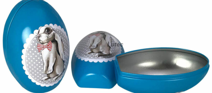Osterdosen und Frühlingsdosen von ADV PAX Lutec - Stehendes Osterei mit Osterhasenmotiv, blau, weißblech