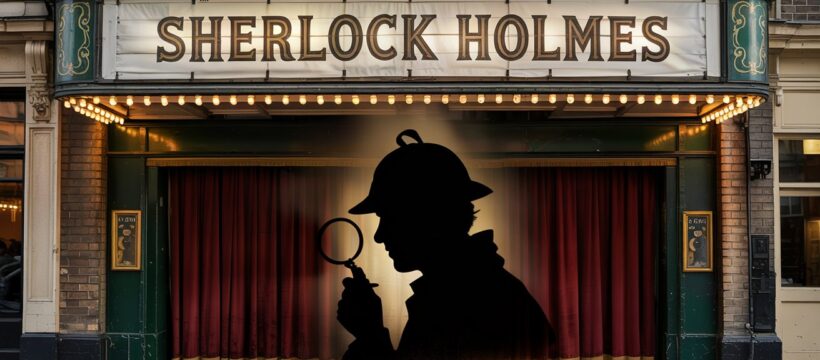 Sherlock-Holmes-Silhouette vor klassischem Filmkino; Detektei in Mannheim, Detektiv in Mannheim, Privatdetektiv in Mannheim, Privatdetektei in Mannheim