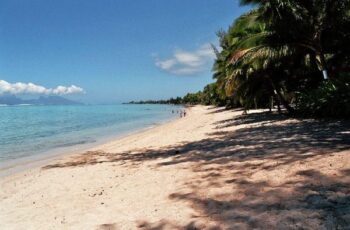 Strand von Tahiti mit Moorea im Hintergrund
