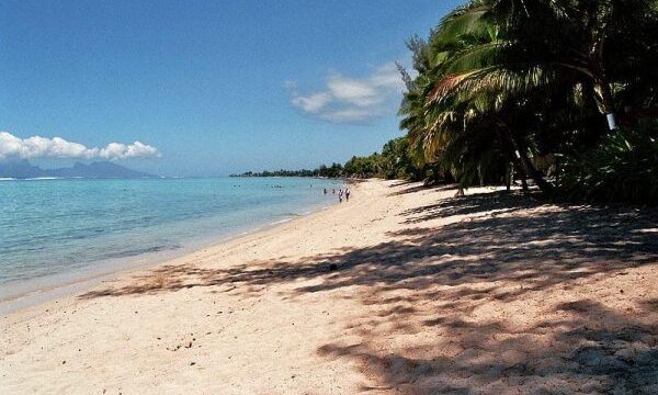 Strand von Tahiti mit Moorea im Hintergrund